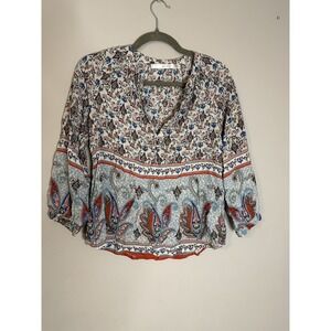 Casual Floral Women's Fun2Fun Blouse Top Size M Lightweight V-Neck Pullover